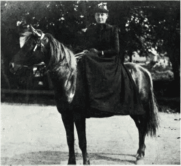 early teacher riding her horse to beaver falls school